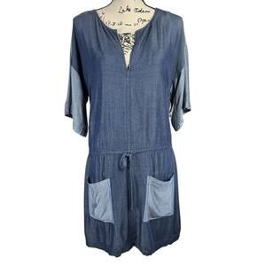 Laundry by Design Casual Dress Women Sze 8 Blue Drawstring Waist Colorblock Mini
